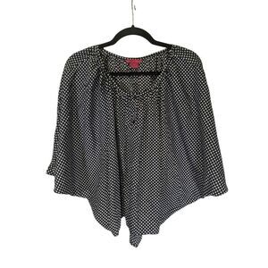 Sunny Leigh Black White Polka Dot Blouse Retro Y2K Boho Flowy Top Women's XS